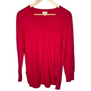 NEW! J Crew S Classic Wool V-Neck Sweater Pullover Long Sleeve Top High Low Red